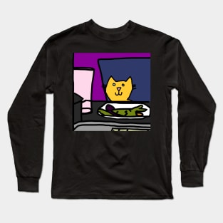 Cat at a table Long Sleeve T-Shirt